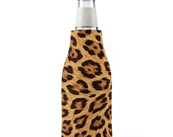 Leopard Print Zip-Flaschenkühler Ärmel | Isolierdose Koozie