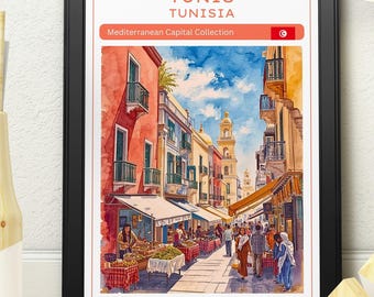 Tunis Tunisia Travel Poster | Mediterranean Capital Wall Art | Watercolour City Print