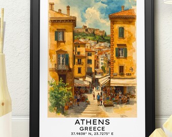 Athens Greece Travel Poster Print | Mediterranean Wall Art | Vintage Cityscape Decor