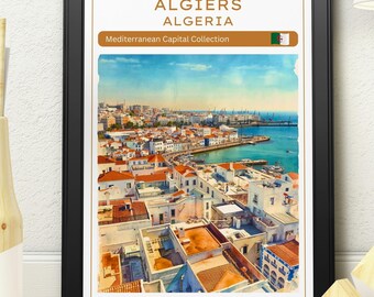 Algiers Algeria Travel Poster, Mediterranean Wall Art Print, Coastal Cityscape Decor