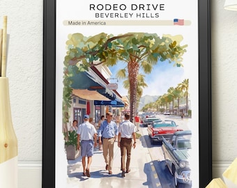 Rodeo Drive Beverly Hills Poster, California Wall Art, Luxury Street Print, Vintage Car Travel Poster