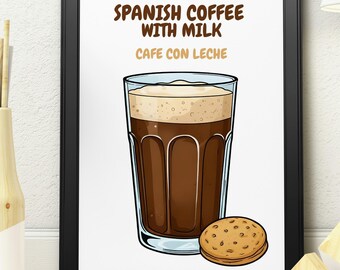 Spanish Coffee with Milk Poster – Café con Leche Kitchen Wall Art Print