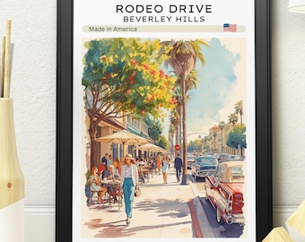 Rodeo Drive Beverly Hills Wall Art Print, California Street Scene Poster