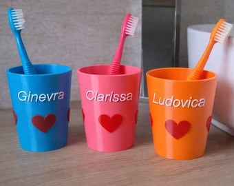 Bicchiere porta spazzolino personalizzato con nome  -- Idea regalo bagno bambini --Stampa 3D