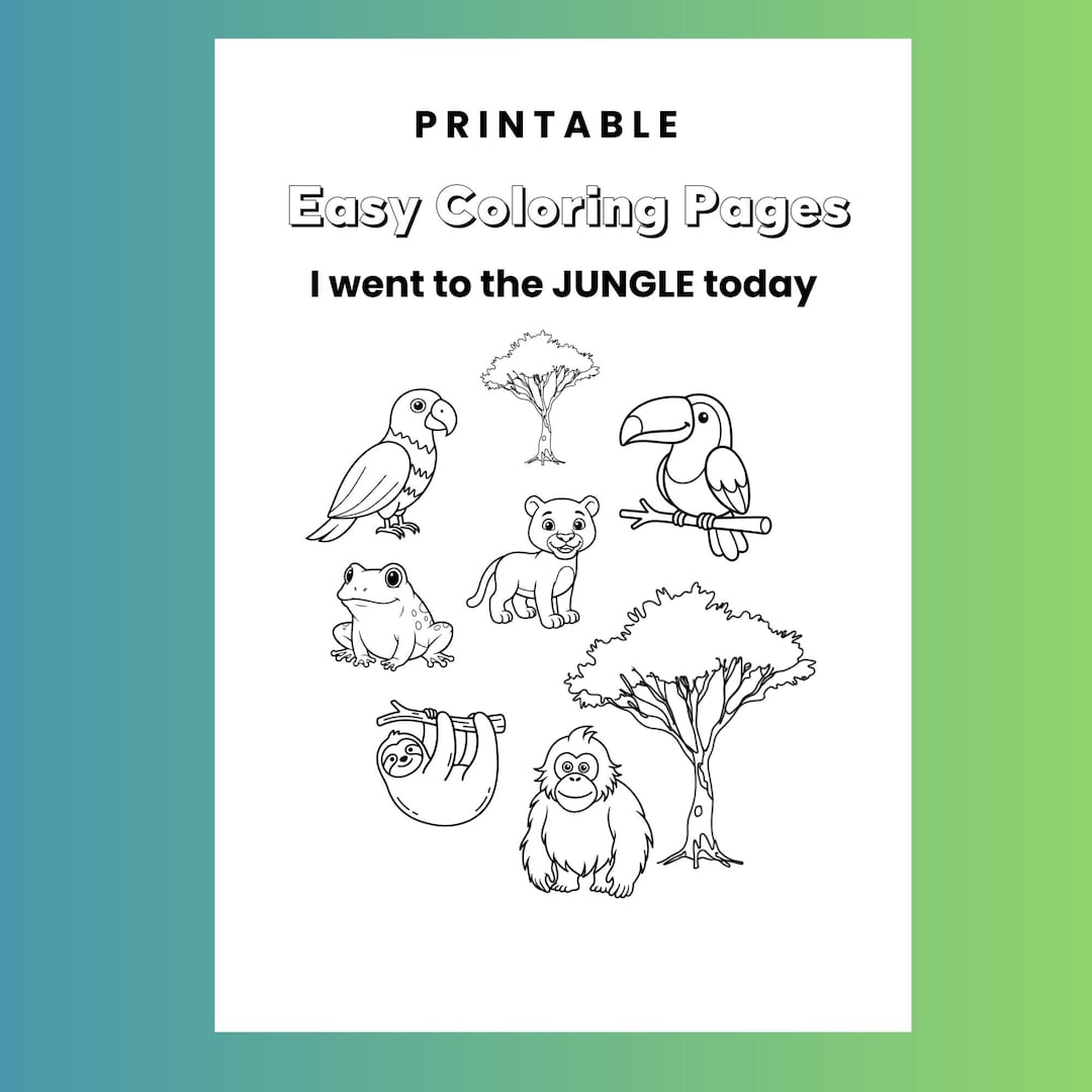 Jungle Animals Coloring Pages - Kids Printable Activity Pack (digital ...