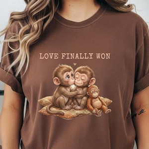 Comfort Colors Punch Monkey Love Finally Won Shirt, Romantic Punch and Girlfriend