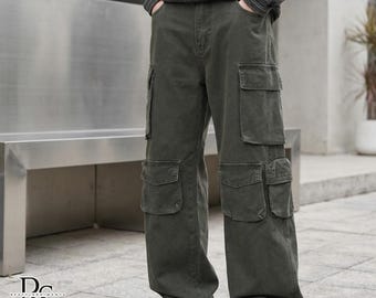 Cargo Workwear Pants | Multi Pocket Wide Leg Trousers | Daily Wear | Utility Street Style