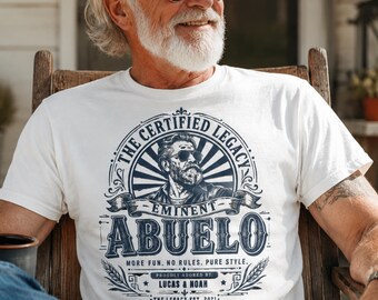 Personalized Abuelo Shirt, Eminent Abuelo Tee, Custom Grandpa Gift, Vintage Bearded Legend Design, Family Names Fathers Day For Him