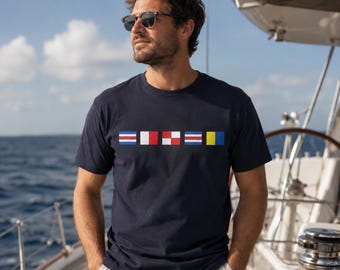 Personalized Nautical Flags Shirt, Maritime Signal Flag Tee, Custom Sailing Shirt, Boat Captain Gift, Father's Day Tee