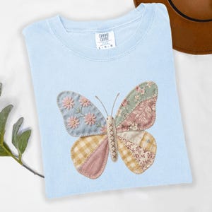 Comfort Colors Butterfly Patchwork T-Shirt, Floral Spring Garden Tee