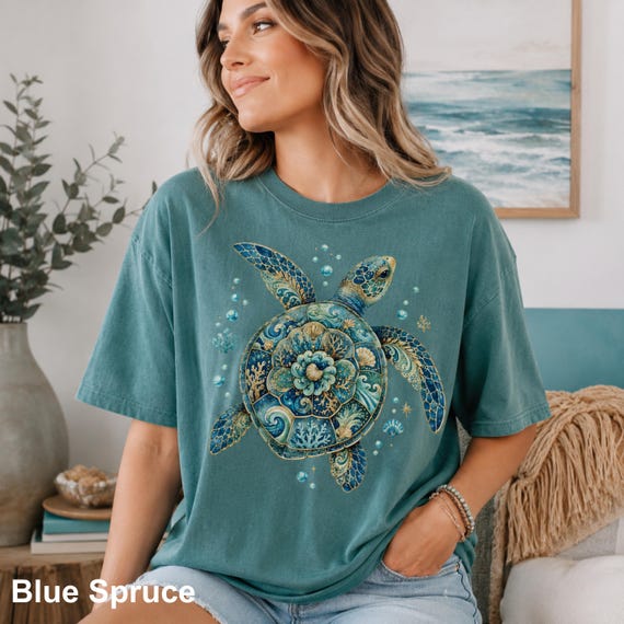 Comfort Colors® Sea Turtle Shirt, Ocean Lover Gift, Coastal Summer Tee, Marine Life Shirt, Beach Vacation Top, Boho Turtle T-Shirt