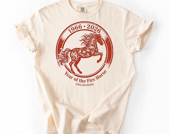 Koszulka z okazji 60. urodzin Fire Horse z 1966 roku, Rok Ognistego Konia, 2026, Chiński znak zodiaku, Vintage, Czerwony Koń, Prezent dla Mężczyzn i Kobiet