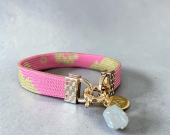Dog Necklace, Japanese Obijime Silk & Freshwater Pearl, Pink Dog Jewelry, Upcycled Omamori Necklace, Handmade in Japan