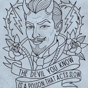 Devil Portrait Tattoo Design – Neo-Traditional Linework Outline (Digital Download)