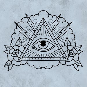 Alziend oog tattoo-ontwerp – Mystic Triangle-lijnwerk (digitale download)
