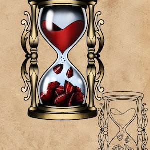 ネオトラディショナル ルビーストーン砂時計タトゥーフラッシュ – 高精細デジタルデザイン デジタルダウンロード