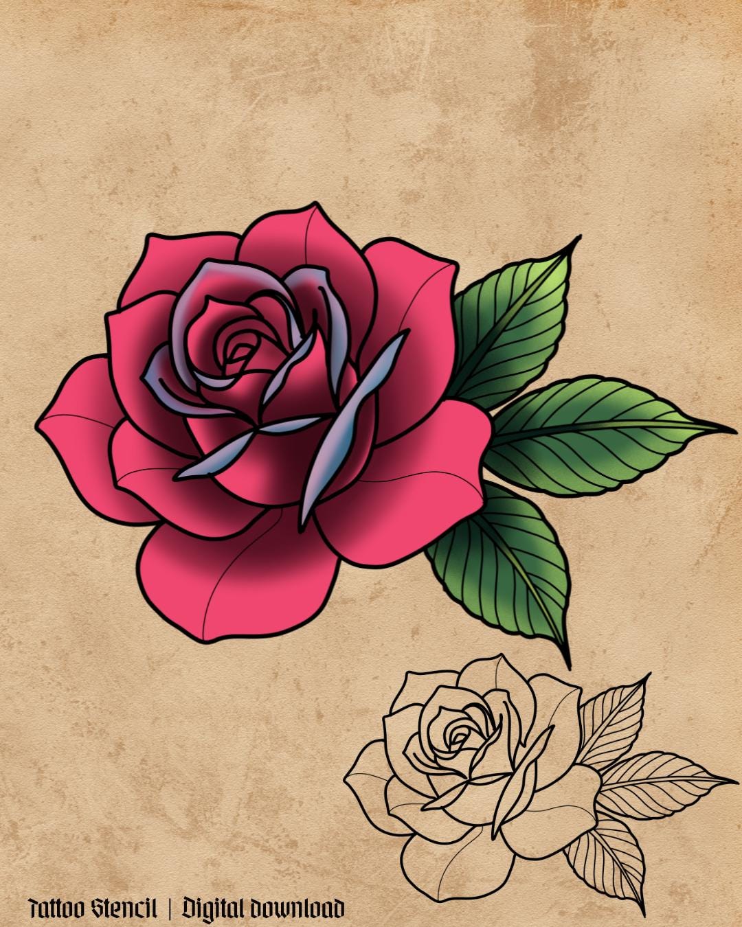 Neo Traditional Rose Flower Tattoo Flash – Classic Botanical Art ...