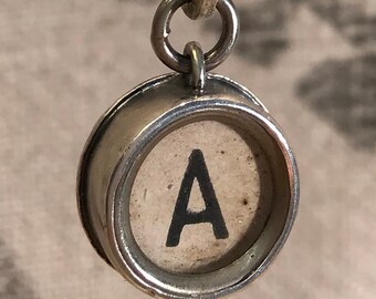 Antique Typewriter Key Necklace. Metalsmith workmanship. Sterling silver setting. Heirloom quality.