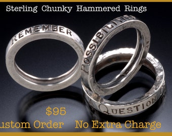 B Sterling silver hammered custom sized message ring. any size, any message