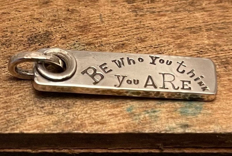 Sterling silver dog tag charm with your custom message stamped. image 5