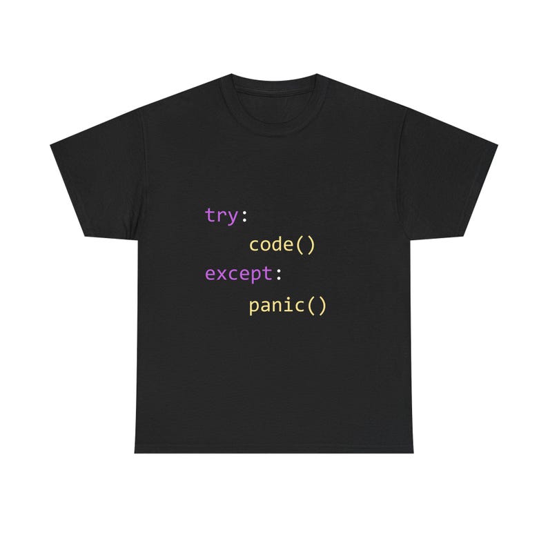 Camiseta "Python Try Except Humor", camiseta com piada sobre programação. imagem 1