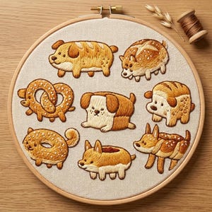 Puppy Bread Embroidery Kit - Corgi Loaf DIY Hand Stitching Art for Beginners Relaxing Hobby Craft Gift for Dog Lovers Bakers