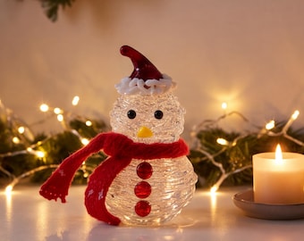 Handmade Glass Snowman Figurine, Christmas Snowman Decor, Mini Holiday Tabletop Decoration, Winter Mantel Decor, Christmas Gift