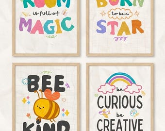 Imprimés colorés pour salle de jeux pour enfants | Citations motivantes, magie, étoile, espèce d'abeille (téléchargement numérique)
