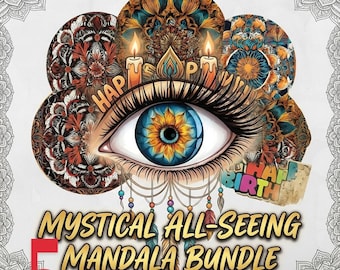 Lot d'art numérique mandala complexe oeil mystique - Motifs bohèmes géométriques ornés (PNG haute résolution)