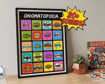 Affiche de bande dessinée onomatopée, décoration de salle de classe, oeuvre d'art pour chambre d'enfant (téléchargement numérique)
