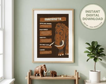 Affiche éducative de mammouth laineux, infographie de l'âge de glace, impression scientifique à la maison (téléchargement numérique)