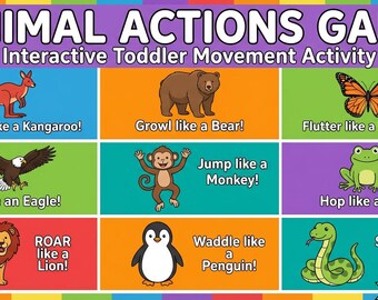 Jeu d'action d'animaux - Activité interactive de mouvement pour tout-petit (téléchargement numérique)