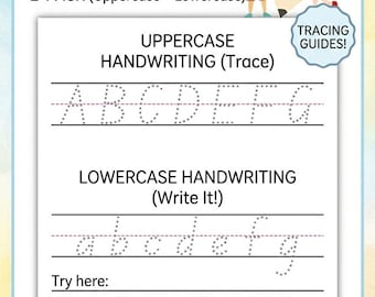 Feuilles de calcul pour le traçage de l'alphabet, exercice d'écriture manuscrite en majuscules et minuscules (téléchargement instantané)