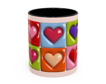 Tasse colorée de tuiles de coeur | Tasse à café décorative