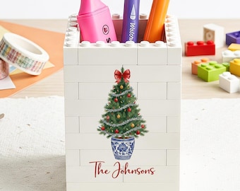 Gepersonaliseerde pennenhouder in de vorm van een kerstboomsteen, bureaudecoratie met kerstboom en familienaam, kerstcadeau voor ouders