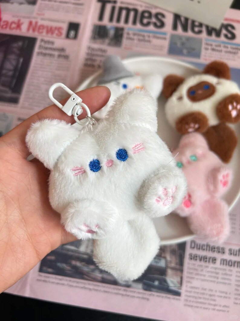 Plush Kitten Keychain, Kawaii Cat Bag Charm, Soft Toy Pendant, Backpack ...