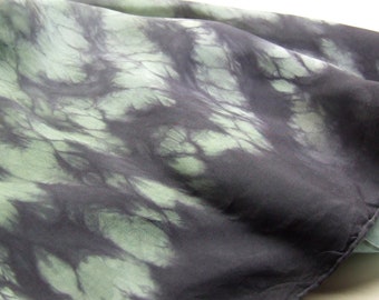 Square Silk Scarf, Hand Dyed Shibori, Herb Green and Black