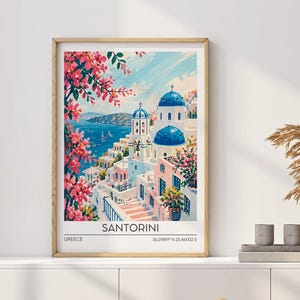 Santorini travel poster, Santorini Greece, Santorini print, Santorini wall art, Santorini poster, Santorini photo, Santorini wall decor image 1