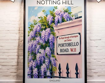 Notting Hill London Poster - Portobello Road Flower Wall | vintage England wall decoration