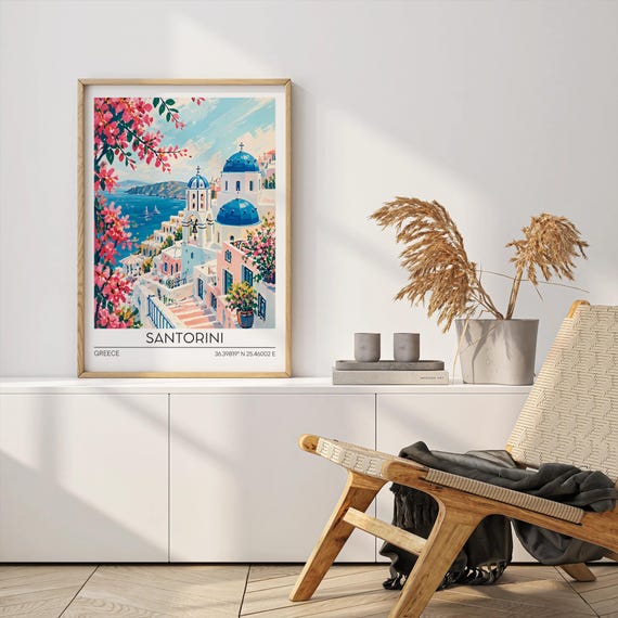 Santorini Reiseposter, Santorini Griechenland, Santorini Print, Santorini Wandkunst, Santorini Poster, Santorini Foto, Santorini Wanddekor