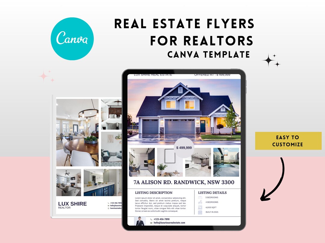 Real Estate Flyer Template, Modern Canva Design (easy Editable, Instant ...