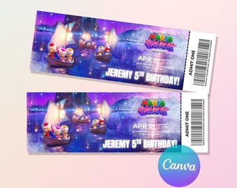 Super Mario Galaxy Movie Ticket Stub, Movie Night Party Favor, Toad Admission, Kids Printable Cinema Birthday Entry, Digital Canva Template