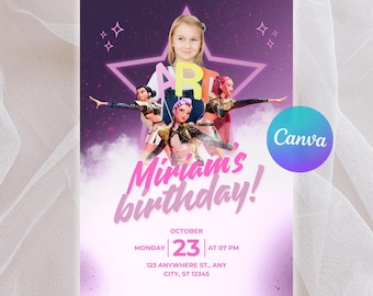 KPop Demon Hunters Birthday Invitation With Photo, Huntrix Golden Party Invite, Pink Star Pop Star, 3D Anime Style, Rumi Mira Zoey Saja Boys