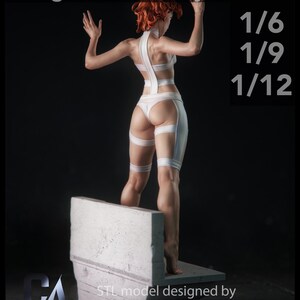 May include: A white figurine of a person with red hair, wearing a white outfit. The figurine is standing on a stone structure. The text "gloomminis.etsy.com" is at the top. The text "1/6, 1/9, 1/12" is on the right.