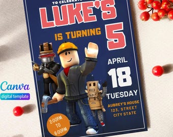 Invitación de cumpleaños de Roblox, plantilla editable para fiesta de juegos (descarga digital), tarjeta de invitación de cumpleaños infantil (CANVA)