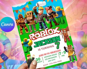 Editable Roblox Birthday Invitation Card, Gamer Kids Boys Party, Canva Template, Digital Download Invite