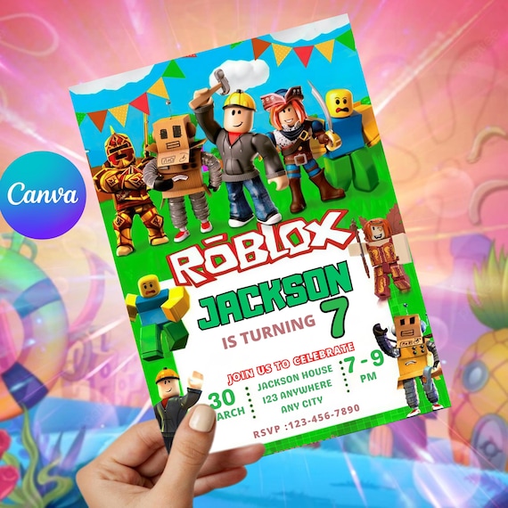 Editable Roblox Birthday Invitation Card, Gamer Kids Boys Party, Canva Template, Digital Download Invite
