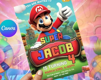 Invitación de cumpleaños editable de Super Mario: 5x7 imprimible (plantilla de Canva) Invitación de cumpleaños para niños