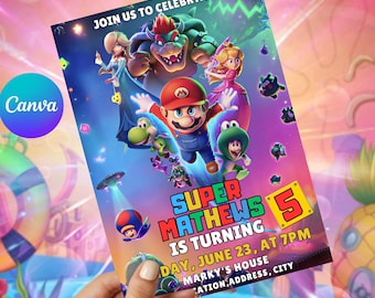 Super Mario Galaxy Birthday Invitation, Kids Space Party, Editable Canva Template, Instant Digital Download