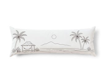 Lichaamskussen tropisch strandlandschap | Palmbomen, hut, oceaanschets